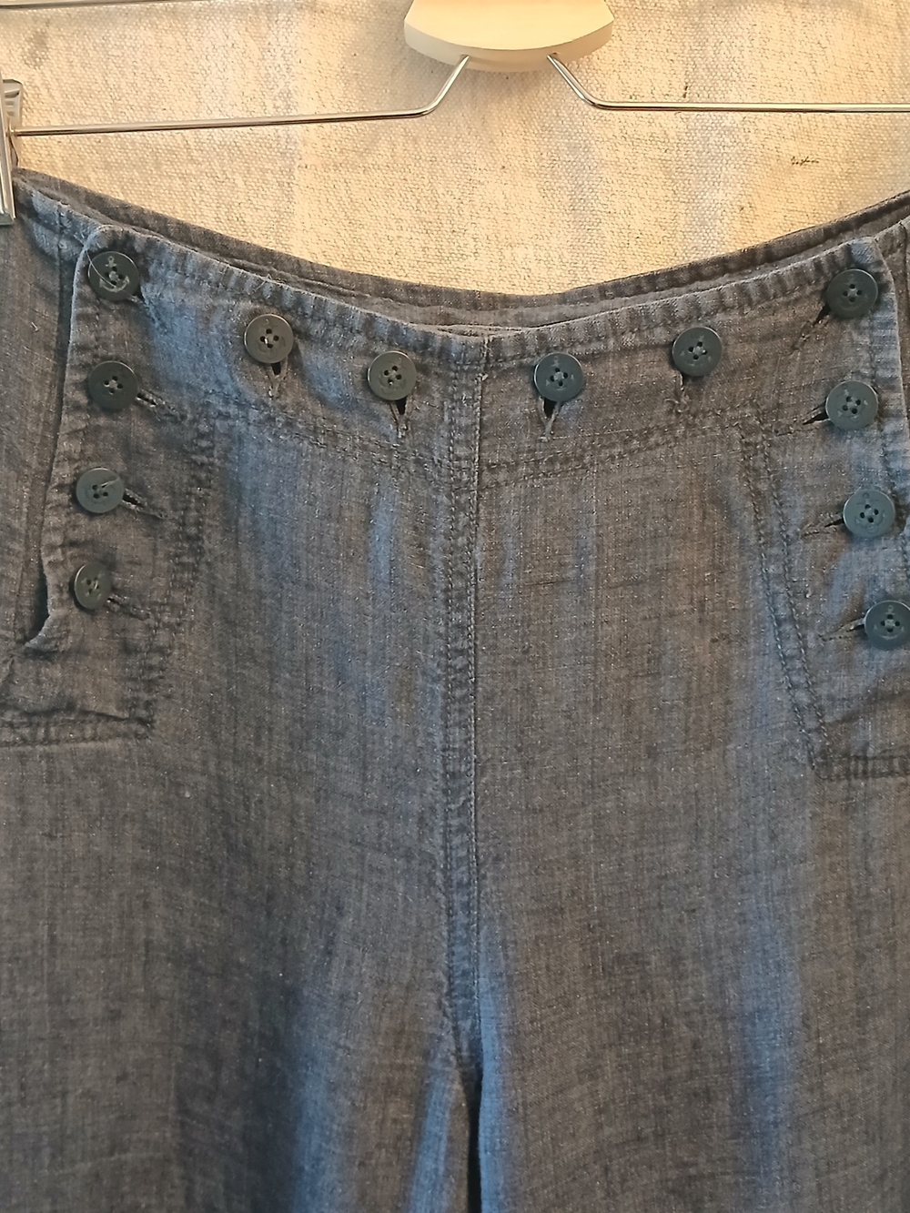 Vintage Navy Button-Front High-Waist Wide Leg Trousers